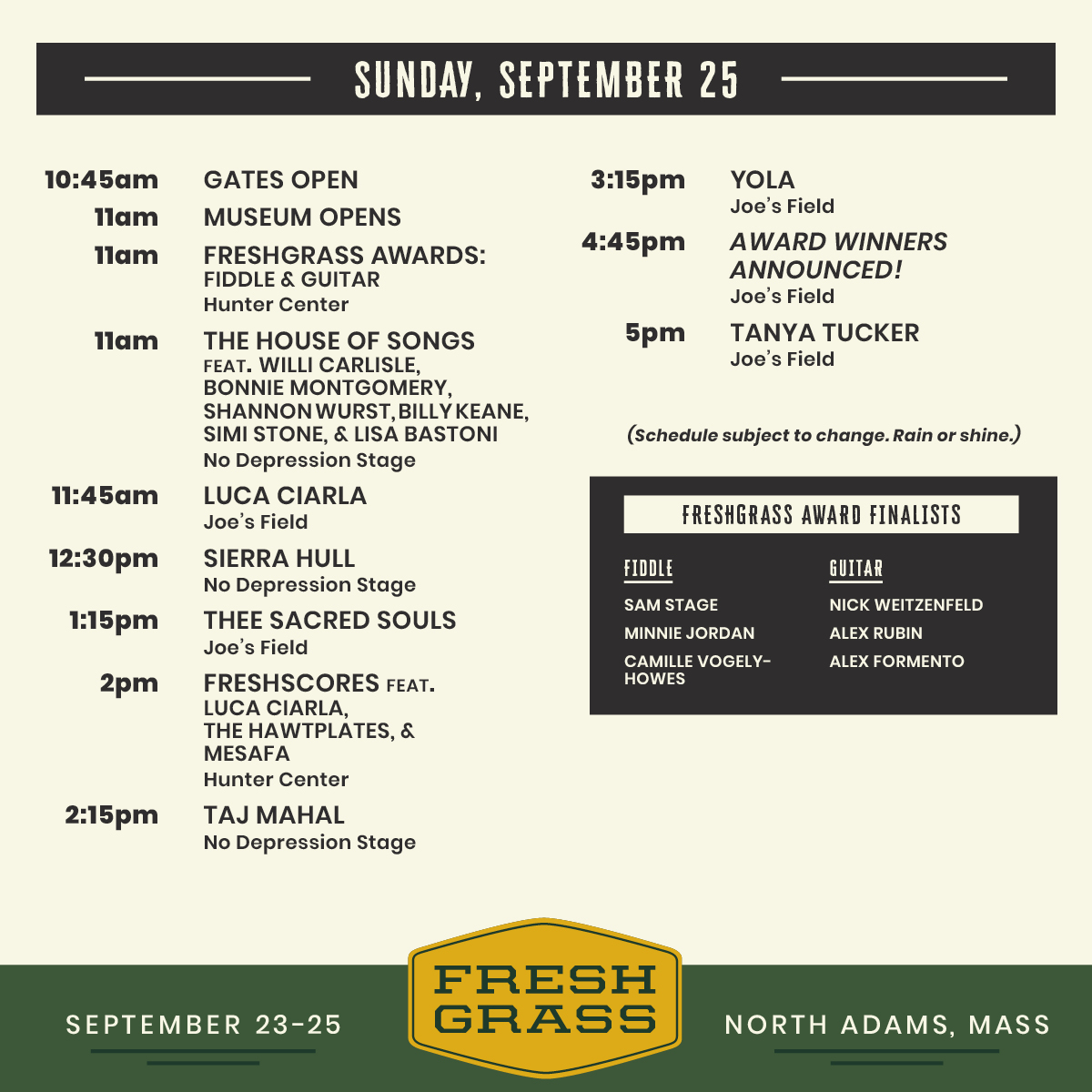 Daily Schedule FreshGrass Festival